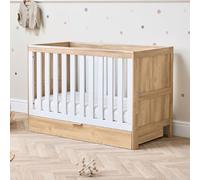 Tutti Bambini Riley 3-in-1 Baby Cot Bed with Drawer 120 x 60 cm, (0-4 years) - 3 modes: Cot, Toddler Bed & Toddler Sofa, Convertible Cot Bed for Baby with 3 Mattress Heights (Oak & White)