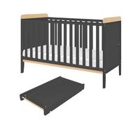 Tutti Bambini Rio Cot Bed With Cot Top Changer & Mattress Slate Grey/Oak, Grey