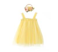 Tutu Dress for Toddler Girls, Baby Girl Rainbow Layered Tulle Tutu Skirt Set with Flower Headband Princess Birthday Party Photoshoot Outfits Summer Dress Yellow2 12-18 Months