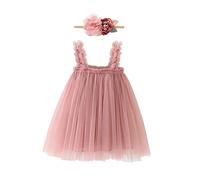 Tutu Dress for Toddler Girls, Baby Girl Rainbow Layered Tulle Tutu Skirt Set with Flower Headband Princess Birthday Party Photoshoot Outfits Summer Dress Dusty Rose 12-18 Months