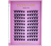 TUTU LASH Angel Eyes Black Cluster Lashes - 100 DIY Lash Clusters, 5 Lengths 8mm-14mm, Clear Band Individual Lashes, Cat Eye Style, Reusable At-Home Lash Extensions - Bond & Seal Not Included