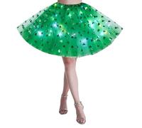Tutu Skirt for Womens 3 Layers Lucky Tutu Skirt with Led Light Up Green Clover Shamrock Sequins for Birthday Holiday Party Dress Up Costume Shiny Rave Outfit Clubwear(Green, One Size)