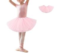 Tutu Skirts for Girls Layered Tulle Ballet Skirt Puffy Princess Fairy Dress for Daily Dance Christmas Halloween New Year Birthday Theme Party Costume for 2-9 Years (Pink)