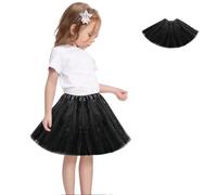 Tutu Skirts for Girls Layered Tulle Ballet Skirt Puffy Princess Fairy Dress for Daily Dance Christmas Halloween New Year Birthday Theme Party Costume for 2-9 Years (Black)