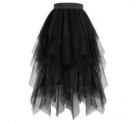 Tutu Skirts for Girls Long Puffy Tutu Dance Skirts Elasticated Waist Cute Irregular A Line Homecoming Party Skirt Black 6-7 Years