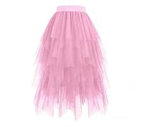 Tutu Skirts for Girls Long Puffy Tutu Dance Skirts Elasticated Waist Cute Irregular A Line Homecoming Party Skirt Pink 8-9 Years