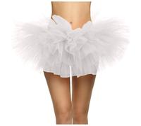 Tutu Skirts for Women Adult Ballet Tutu Elastic 5 Layered Tulle Skirts Classic Tutu Skirts for Women UK Short Petticoat 50s 80s Fancy Dress Vintage Prom Party Costume Tulle Skirt (White, One Size)