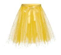 Tutu Skirts for Women Adults Tulle Skirts Sequin Lace Up Bow Mesh Skirt with Lining Retro 80s Fancy Dress for Women Bubble Skirt for Rave Costume Party Dance Running Cosplay Yellow