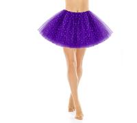 Tutu Skirts for Women Adults Tulle Skirts with Sequin Stars 3 Layered Mesh Skirt with Lining Retro 80s Fancy Dress for Women Bubble Skirt for Rave Costume Party Dance Running Cosplay(Purple)