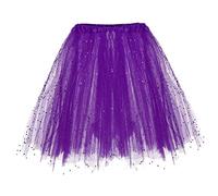 Tutu Skirts for Women Layered Mesh Bubble Tutu Skirt Classic 80s Fancy Dress Costume Tutu Adult Teen Skirt Ballet Dance Parties Fancy Dress Women's Tulle Tutu Skirt with Sequin (01 Purple, One Size)
