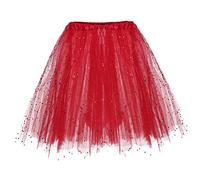 Tutu Skirts for Women Layered Mesh Bubble Tutu Skirt Classic 80s Fancy Dress Costume Tutu Adult Teen Skirt Ballet Dance Parties Fancy Dress Women's Tulle Tutu Skirt with Sequin (01 Red, One Size)