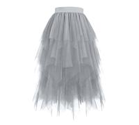 Tutu Skirts for Women Midi Long Fairy Skirt Tulle Mesh Layered High Elastic Waist Halloween Skirts Tiered Layered Mesh Ballet Evening Prom Party Cocktail A-line Skirt Gray