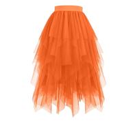Tutu Skirts for Women Midi Long Fairy Skirt Tulle Mesh Layered Tea-Length High Elastic Waist Halloween Skirts Tiered Layered Mesh Ballet Evening Prom Party Cocktail A-line Skirt S
