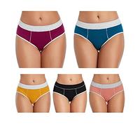 TUTUESTHER Underwear Women Cotton Ladies Knickers Soft Mid Rise Basic Pants Full Coverage Briefs Multipack（16，Black/Vivid Blue/Purple Red/Rogue red/Chrome Yellow）