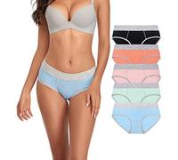 TUTUESTHER Women's Cotton Underpants, Medium Waist Briefs, Stretchy Underwear, Comfortable Sports Panties, Hipsters, Multipack, Light blue / green / pink / orange / black, 20
