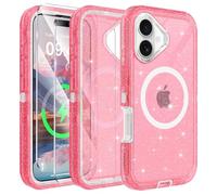 TUTUKII for 17 Case with Screen Protector, Anti-Yellowing & Non-Slip, Compatible with MagSafe, 3-Layer Drop Protection, Heavy Duty Magnetic Phone Case Cover, Pink Glitter