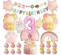 Tutukyle Children's Birthday Decoration 3 Year - Bear Balloon Kit Girl Boy with Banner Happy Birthday Decoration, Party Decoration Balloons