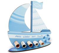 Tutukyle Money Gifts Birthday Boat Blue Wooden Decorative Ship Money Gift, Sailing Ship 3D Wooden Card, Christening Gifts Boys and Girls Gift Christening Ship, Christening Gift for Friends, Family