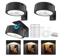 Tututry 3-Pack Battery Picture Light with Remote & Timer - Magnetic, Dimmable Wireless Light for Paintings, Art Display, Portrait Frames, and Wall Decor (Black)