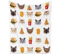 TUTUXMA Cat Throw Blanket for Kids, Soft Print Flannel Fleece Plush Blankets Lovers Gift, Fuzzy Cozy Warm Cute with Cats Hamburgers Pizza Pattern On It Sofa Couch Bed, 100x130cm