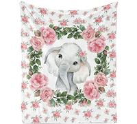 TUTUXMA Elephant Throw Blanket for Girls, 130x150cm Soft Cozy With Flowers, Lightweight Fluffy Fuzzy Plush Floral Flannel Fleece for Teens Gift Sofa Bed Couch