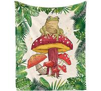 TUTUXMA Frog Mushroom Blanket, Soft Plush Flannel Fleece, Lightweight Cozy Cute Tropical Throw Blanket, 140x180cm