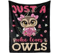 TUTUXMA Just A Girl Who Loves Owls Blanket for Girls Kids Owl Throw Blankets Gifts Lovers Super Soft Cozy Lightweight Flannel Fleece Plush Sofa Couch All Season, 100x130cm, Black Owl