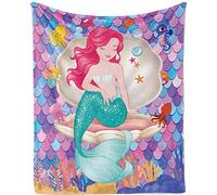 TUTUXMA Mermaid Throw Blanket for Girls, Soft Plush Flannel Fleece Mermaid Blanket for Teens, Lightweight Fuzzy Cozy Mermaid Scale Blanket, Cute Blanket w/ Mermaid On It for Couch Bed Sofa, 130x150cm