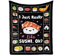 TUTUXMA Sushi Throw Blanket, I Just Really Like Food Blanket for Teens, Super Soft Cozy Lightweight Flannel Fleece Plush Cartoon Japanese Style Blankets Throws Sofa Couch, 130x150cm, Black