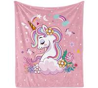 TUTUXMA Unicorn Throw Blanket, Soft Plush Cute Flannel Fleece, Pink Cozy Fuzzy Fluffy Cartoon Floral Blanket Throw for Teens Gifts, 130x150cm