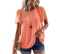 TUUHAW Boho Tops for Women UK Round Neck Pom Pom Swiss Dot Bright Orange S