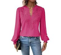 TUUHAW Hot Pink Tops for Women UK Cute Maternity Blouse Solid Bohemian Swiss Dot Pullover V Neck Ruffle Long Sleeve Basic Smocked Lace Hem Tunic Top Casual Elegant Bardot Peplum Sprin Clothing L