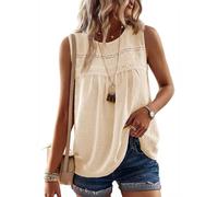 TUUHAW Oversized Vest Tops for Women Cute Swiss Dot Tank Top Flowy Work Blouses for Women Boho Pullover Crew Neck Tunic Sleeveless Ruffle Fall Bardot Bubble Hem Ladies Peplum Clothing Apricot 3XL