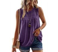 TUUHAW Oversized Vest Tops for Women Cute Swiss Dot Tank Top Flowy Work Blouses for Women Boho Pullover Crew Neck Tunic Sleeveless Ruffle Fall Bardot Bubble Hem Ladies Peplum Clothing Dark Purple 3XL