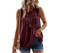 TUUHAW Oversized Vest Tops for Women Keyhole Button With Elastic Loop Dressy Casual Swiss Dot Bohemian Round Neck Flowy Chiffon Blouses Summer Tank Top Sleeveless Bubble Hem Bardot Shirts Mulberry 2Xl