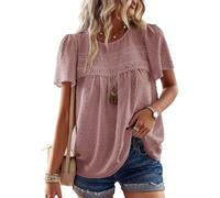 TUUHAW Pink Tops for Women UK Short Sleeve Fashion Tunic Tops Loose Flowy Summer Shirts Crewneck Chiffon Swiss Dot Business Going Out Ladies Blouses Sexy Fit Boho Clothes XXL