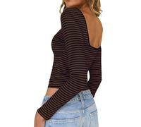 TUUHAW Plus Size Clothing for Women Long Sleeve Backless T Shirts Crewneck Casual Slim Fit Striped Color Shirt Going Out Lightweight Comfy Sexy Blouses Tight Y2K Tunic Top Royal Blue Camel XXL