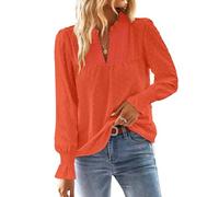 TUUHAW Plus Size Tops for Women Basic V Neck Blouse Autumn Flowy Long Sleeves with Swiss Dot and Lace Trim Boho Style Tunic Top for Ladies Winter Fashion Spring Clothes Bright Orange 2XL