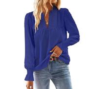 TUUHAW Plus Size Tops for Women Basic V Neck Blouse Autumn Flowy Long Sleeves with Swiss Dot and Lace Trim Boho Style Tunic Top for Ladies Winter Fashion Spring Clothes Royal Blue 4XL
