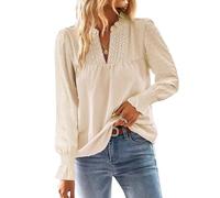 TUUHAW Plus Size Tops for Women Basic V Neck Blouse Autumn Flowy Long Sleeves with Swiss Dot and Lace Trim Boho Style Tunic Top for Ladies Winter Fashion Spring Clothes Apricot 2XL