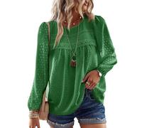 TUUHAW Plus Size Tops for Women Keyhole Button with Elastic Loop Dressy Casual Scoop Neck Flowy Chiffon Blouses Elegant Autumn Boho Basic Plain Business Bardot Cute Shirts Kelly Green 2XL