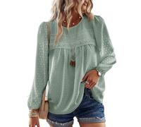 TUUHAW Plus Size Tops for Women Keyhole Button with Elastic Loop Dressy Casual Swiss Dot Bohemian Crewneck Flowy Chiffon Blouses Spring Boho Bubble Hem Bardot Peplum Shirts Sage Green 2XL