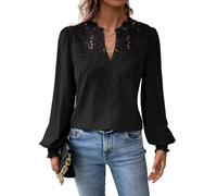 TUUHAW Plus Size Tops for Women Keyhole Button with Elastic Loop Swiss Dot Dressy Casual V Neck Flowy Blouses Fall Smocked Chiffon Elegant Pleated Boho Bardot Peplum Shirts Black 4XL