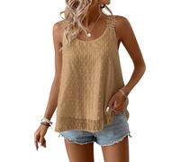 TUUHAW Sleeveless Blouses for Women Round Neck Boho Shirts Womens Tops Dressy Casual Solid Pullover Chiffon Babydoll Flowy Swiss Dots Loose Mocha Basic Plus Size Fall 3XL