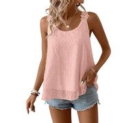 TUUHAW Sleeveless Blouses for Women Round Neck Boho Shirts Womens Tops Dressy Casual Solid Pullover Chiffon Babydoll Flowy Swiss Dots Loose Light Pink Basic Plus Size Fall 3XL