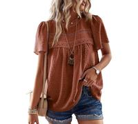 TUUHAW Tunic Tops for Women UK to Wear with Leggings Bohemian Women's Tunic Tops Lace Crochet Orange Shirts for Women Swiss Dot Crew Neck Short Sleeve Bubble Hem Women's Blouses L