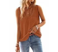TUUHAW Vest Tops Women UK Summer Tank Tops Women Cute Maternity Blouse Solid Bohemian Swiss Dot Pullover V Neck Smocked Sleeveless Caramel Lace Hem Going Out Elegant Peplum Teacher Ladies Clothes L
