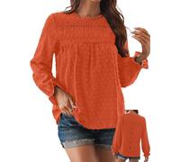 TUUHAW Women Tops Womens Fall Blouses Crew Neck Bohemian Bright Orange M