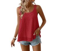 TUUHAW Womens Sleeveless Tops Boho Crew Neck Plus Size Tank Top Red 3XL