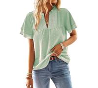 TUUHAW Womens Tops Dressy Casual V-Neck Cute Lace Crochet Light Green L
